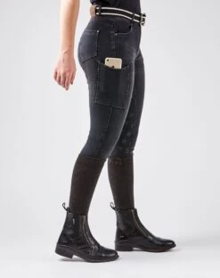 Dublin Ladies Shona Full Grip Silicone Print Denim Breeches (Ash)