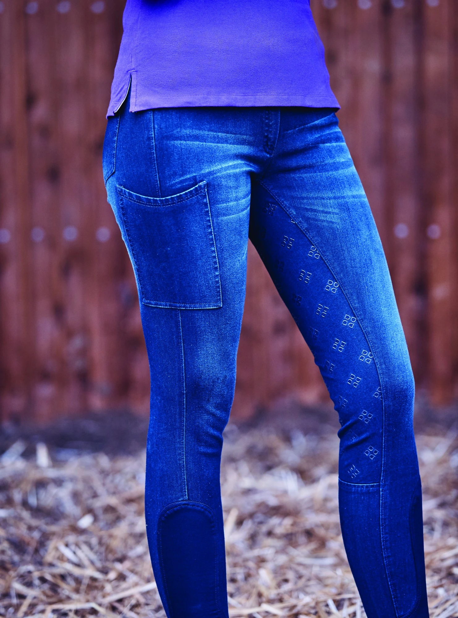 Dublin Ladies Shona Full Grip Silicone Print Denim Breeches (Light Blue Denim) - Image 2