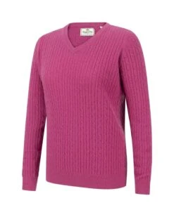 Hoggs Of Fife Ladies Lauder Cable Pullover (Cerise)