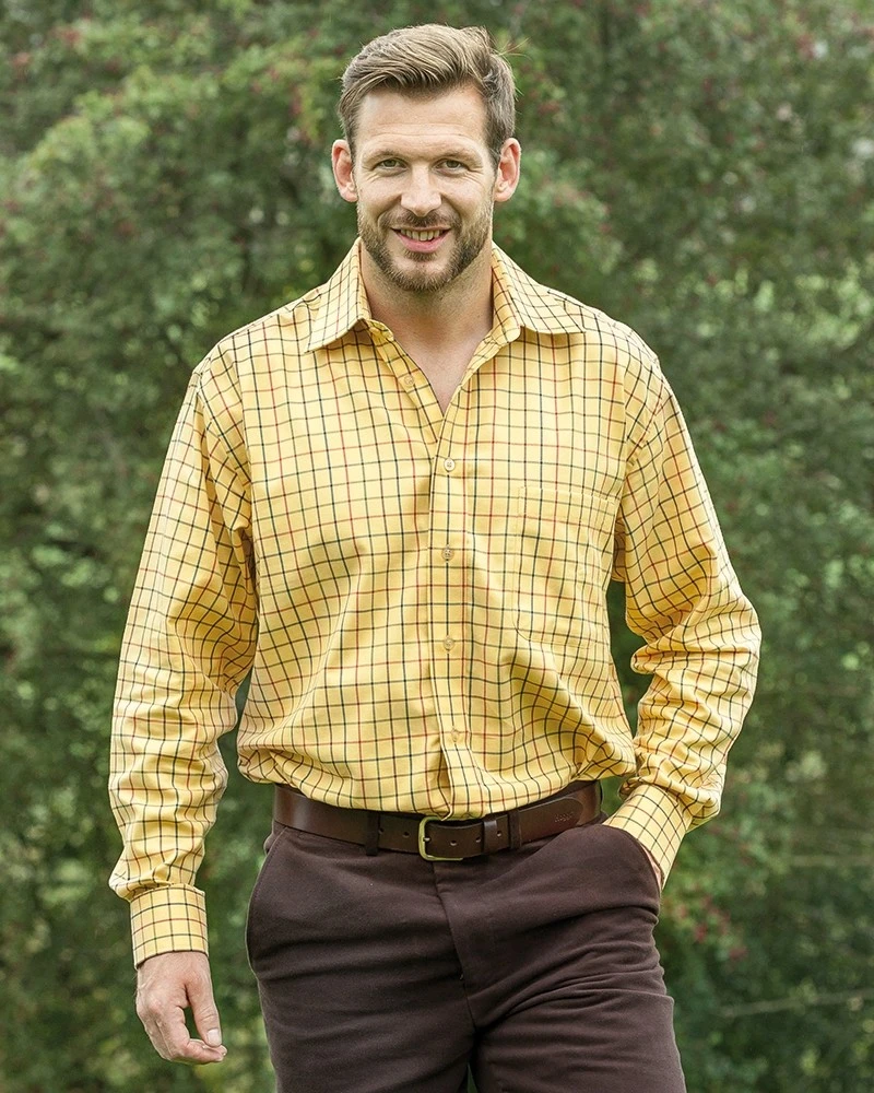 Hoggs Of Fife Men's Governor Premier Tattersall Shirt (Gold Check) - Image 4