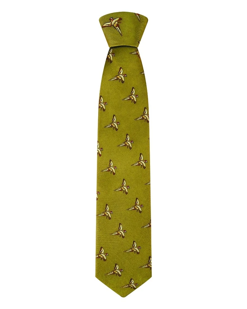 Hoggs Of Fife Men's Silk Country Tie (Gold - Flying Pheasants)