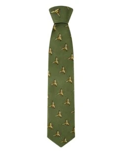 Hoggs Of Fife Men's Silk Country Tie (Green - Flying Pheasants)