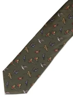 Hoggs Of Fife Men's Silk Country Tie (Green - Mixed Birds)