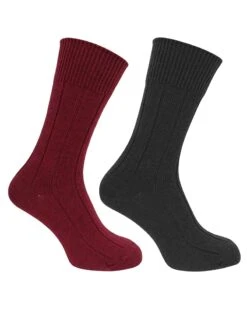 Hoggs Of Fife Unisex Brogue Merino Country Socks - Twin Pack (Green/Burgundy)