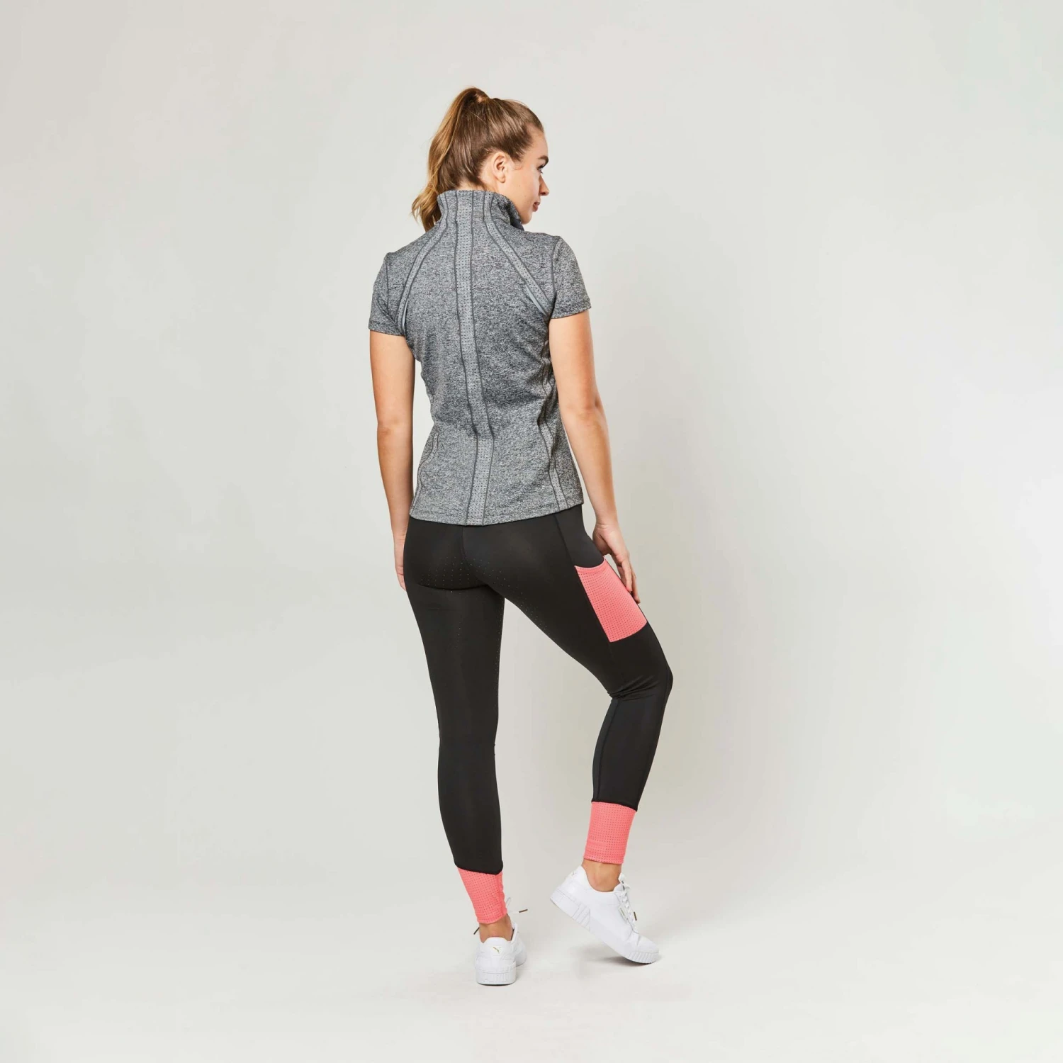 Dublin Ladies Power Performance Mid Rise Colour Block Tights (Coral) - Image 2