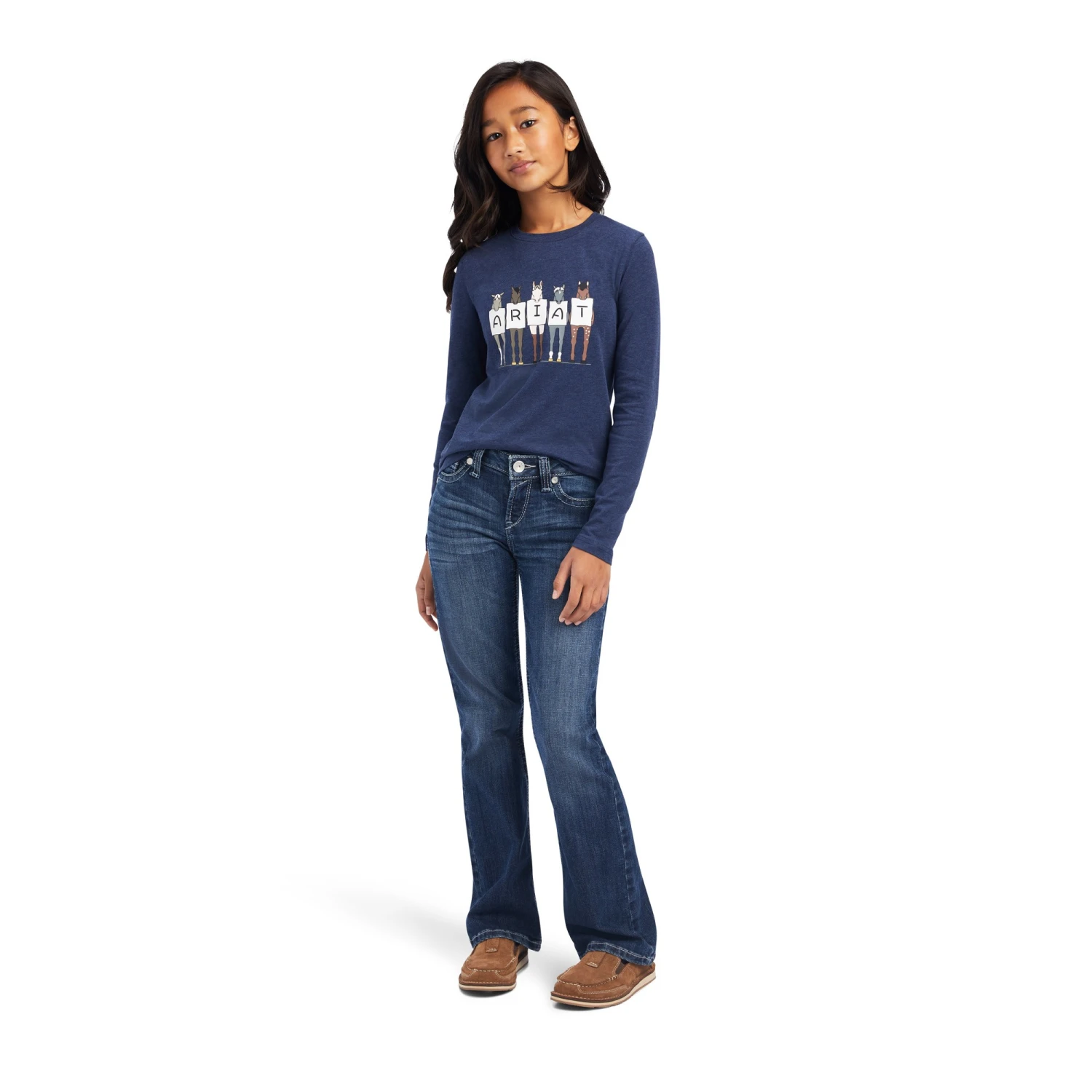 Ariat Youth Fan Club Long Sleeve T Shirt (Navy Heather) - Image 2