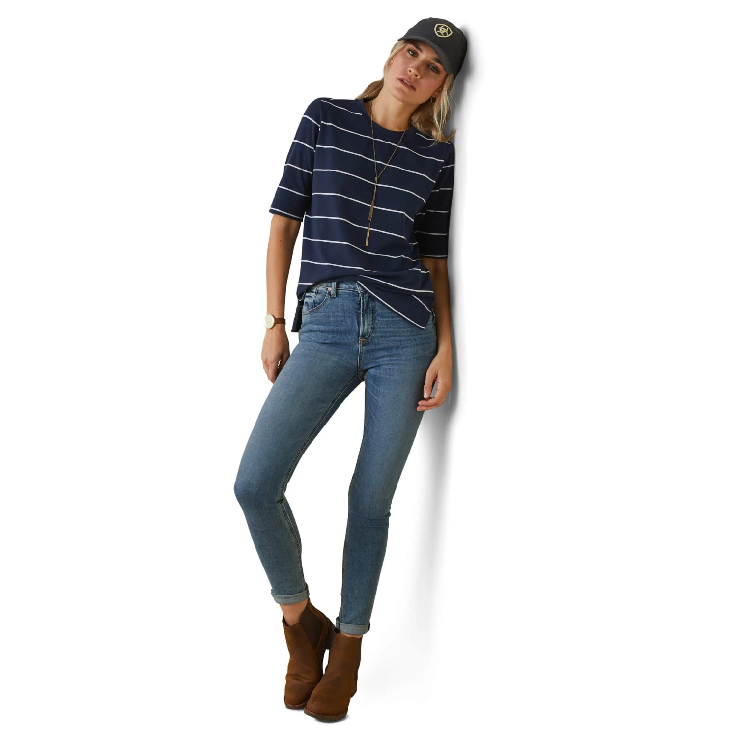 Ariat Womens Windsor T-Shirt (Navy Stripe) - Image 3