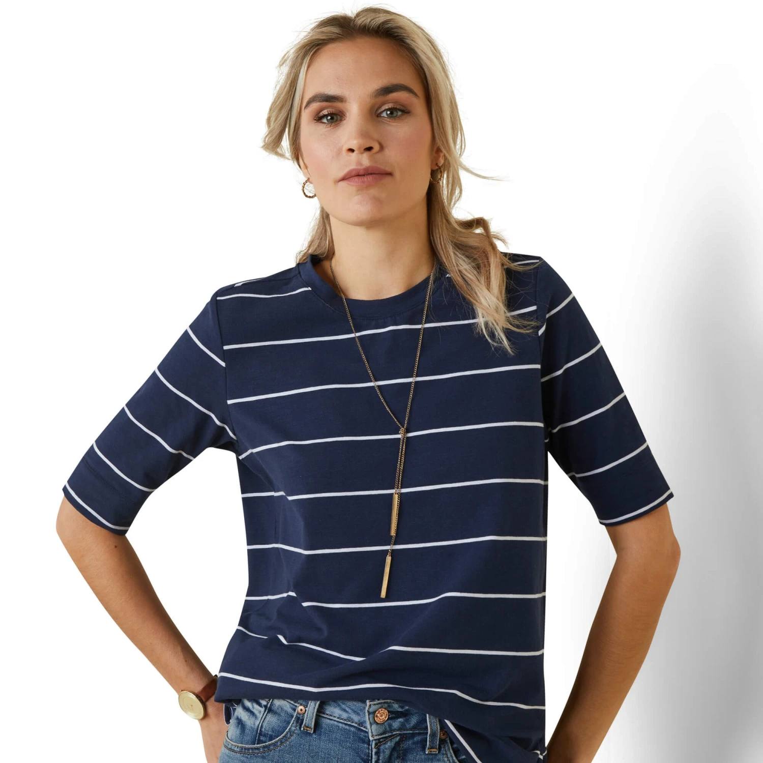 Ariat Womens Windsor T-Shirt (Navy Stripe) - Image 4