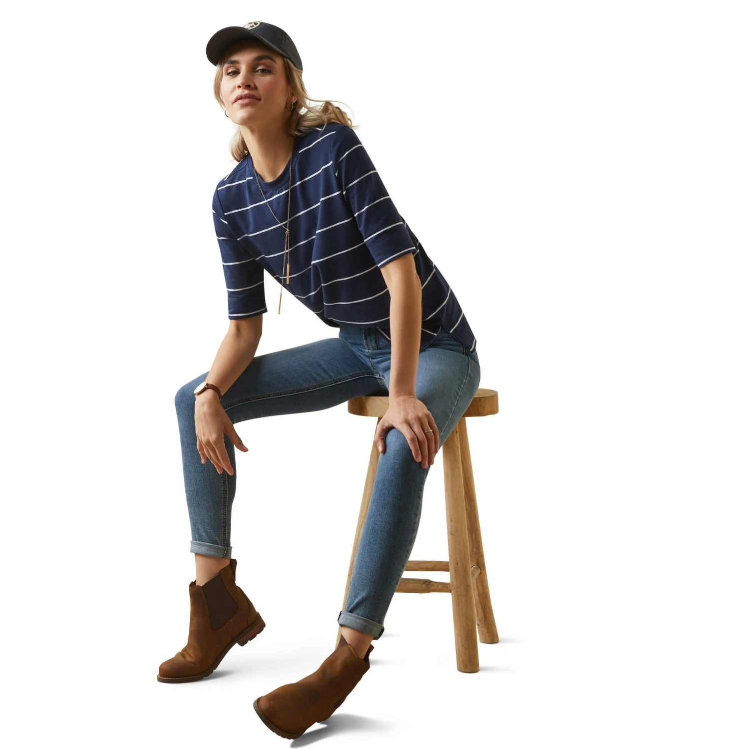 Ariat Womens Windsor T-Shirt (Navy Stripe) - Image 7