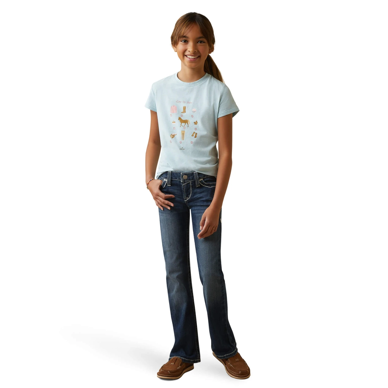 Ariat Youth Time To Show T-Shirt (Heather Mosaic Blue) - Image 3
